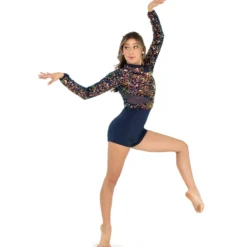 Alexandra Iridescent Sequin Mesh Long Sleeve Biketard