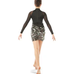 Black Raglan Leotard with Sequin Sash