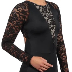 Girls Alexandra Plunge Lace Long Sleeve Leotard