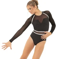 I Will Survive Colorblock Mesh Long Sleeve Leotard