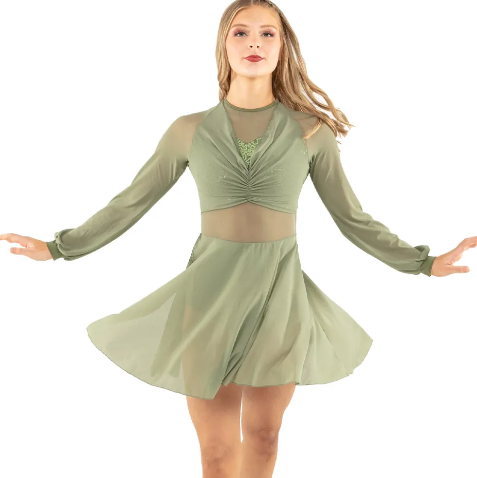 Long Sleeve Midi Sequin Gathered Panel Dress
