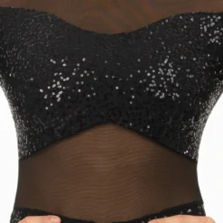 Long Sleeve Sequin Mesh Biketard