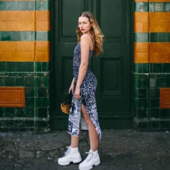 Newspaper Leopard Merge Dress with Slit