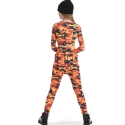 Orange Camo Long Sleeve Crop Top