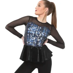 Sequin Plaid Peplum Performance Top