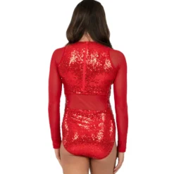 Sequin Raglan Mesh Sleeve Leotard