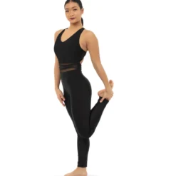 V-Neck Criss Cross Mesh Panel Tank Unitard