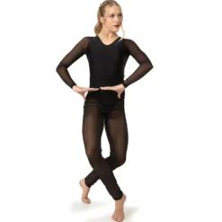 V-Neck Mesh Keyhole Long Sleeve Unitard