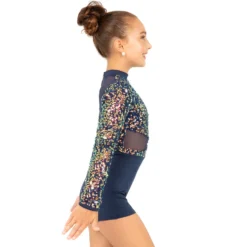 Youth Alexandra Iridescent Sequin Mesh Long Sleeve Biketard
