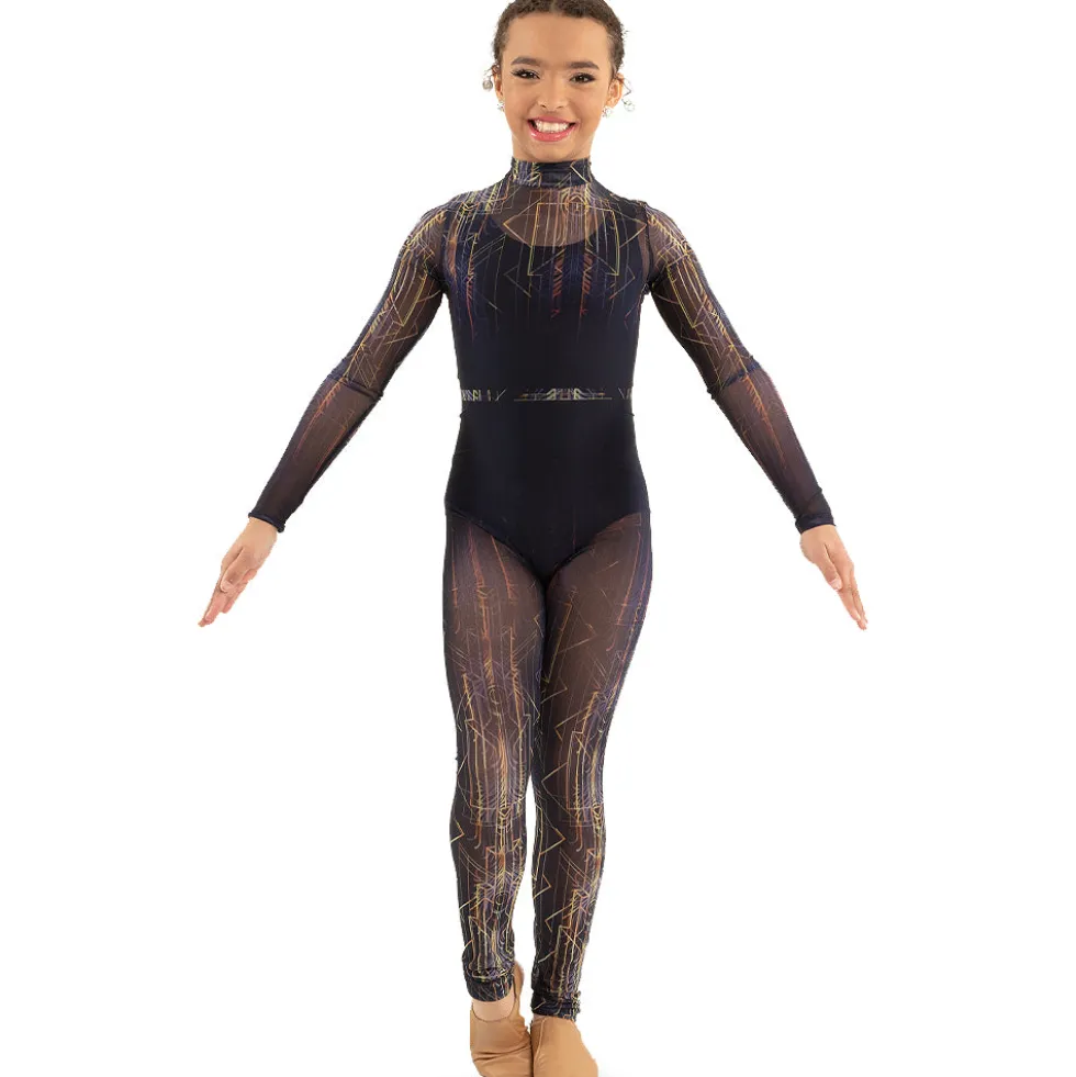 Youth Deco Vertical Lines Mesh Unitard
