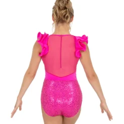 Youth Fancy Ruffle Sleeve Sequin Leotard