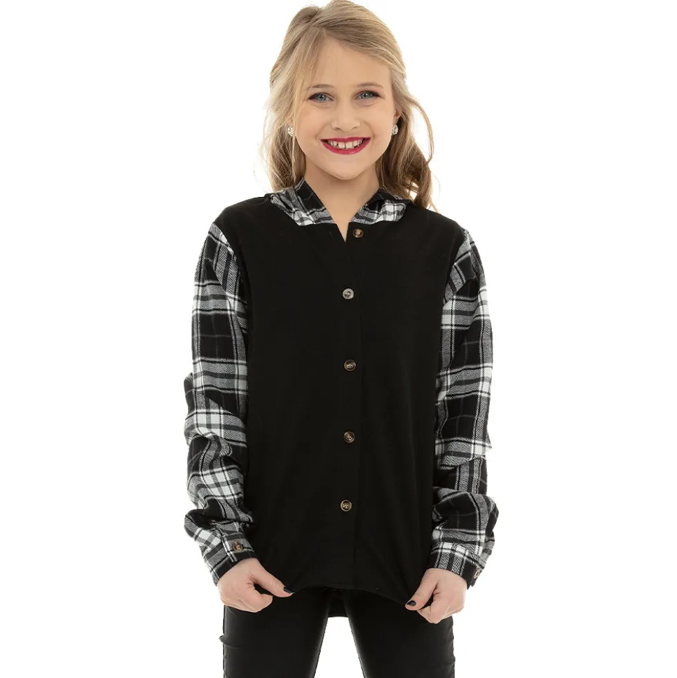 Youth Long Sleeve Hooded Plaid Shirt
