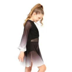 Youth Long Sleeve Midi Ombre Gathered Panel Lyrical Dress