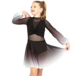 Youth Long Sleeve Midi Ombre Gathered Panel Lyrical Dress