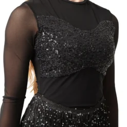 Youth Long Sleeve Sequin Mesh Fringe Leotard