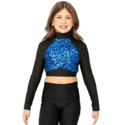 Youth Long Sleeve Sequin Performance Crop Top