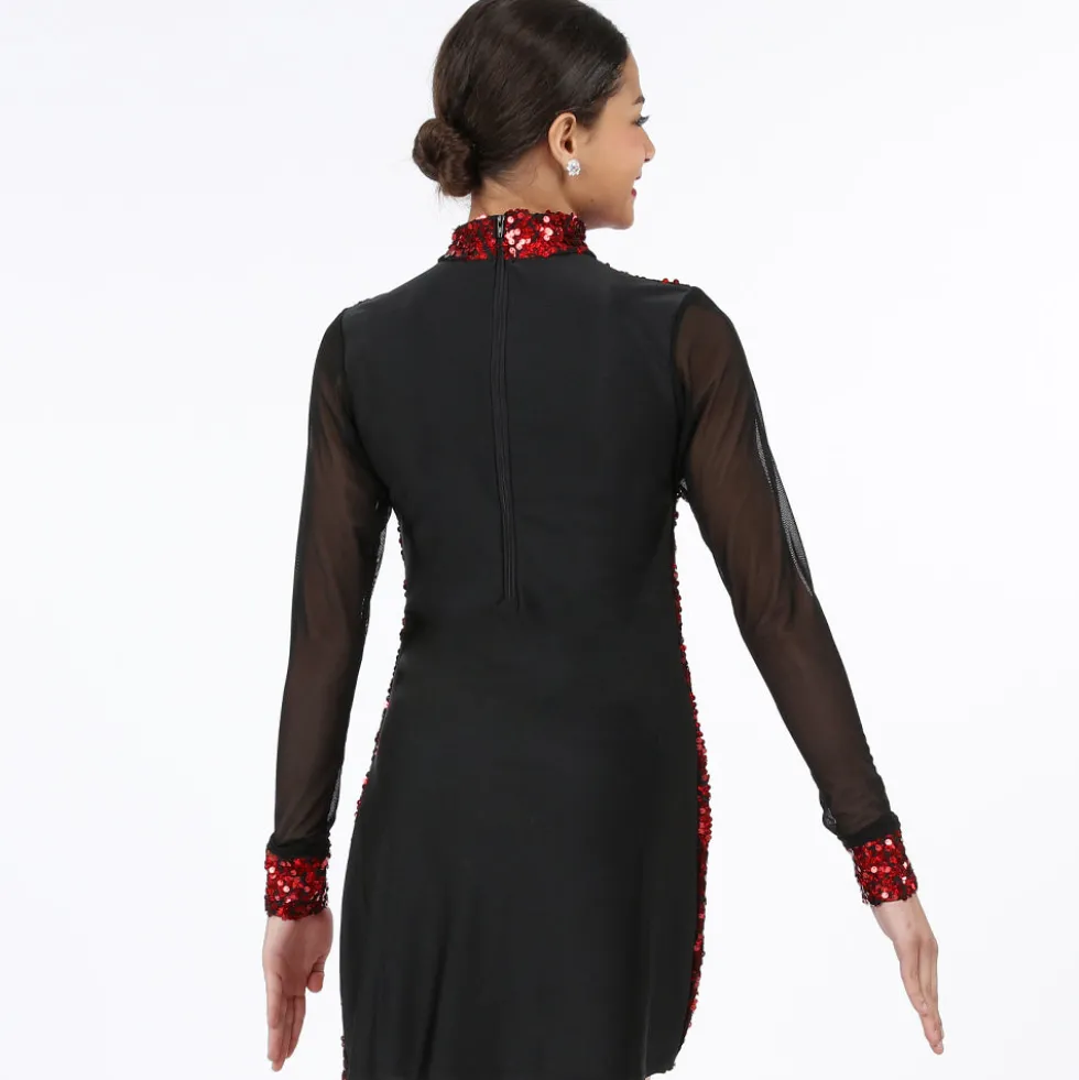 Youth Sequin Long Mesh Sleeve Tunic Dress