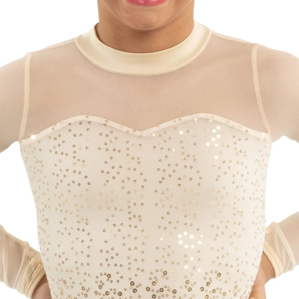 Youth Sequin Ombre Waterfall Long Sleeve Biketard
