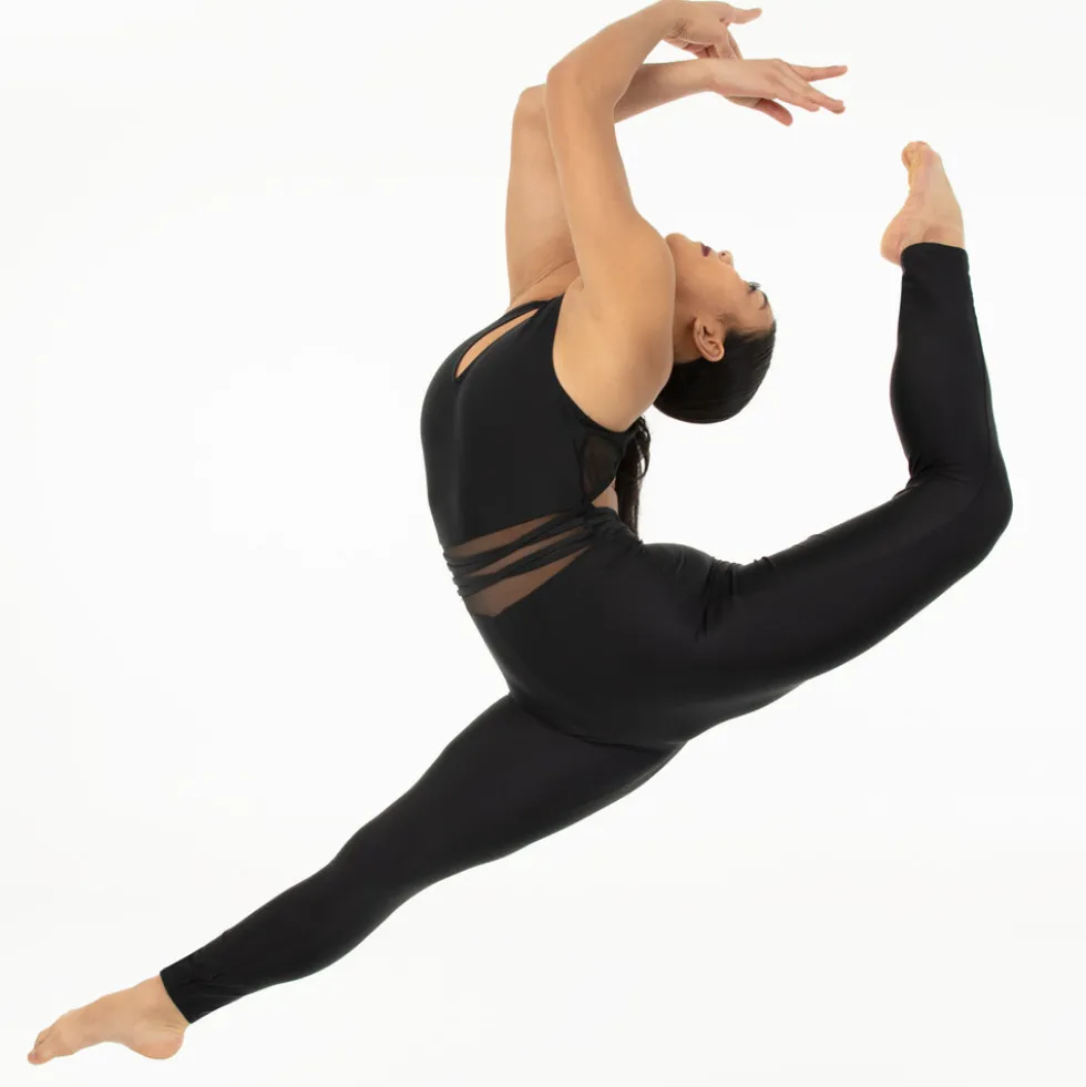 Youth V-Neck Criss Cross Mesh Panel Tank Unitard